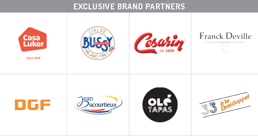 A collage of brand logos. Labeled "Exclusive Brand Partners"